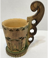 Rare Handmade Hand Carved Cup with Unique Handle 2.25&quot; Cup 3.75&quot; with Ha... - £47.11 GBP