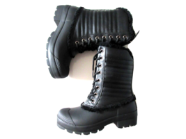 NIB HUNTER Original Shearling Lined Pac in Black Lace-up Rain Boots US 6... - £71.77 GBP