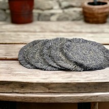 Set of 5 Gray Vintage Round Wicker Straw Plate Holder Chargers Perfect Outdoors  - £10.47 GBP