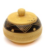 Round Turn Wood Box Hand Carved Jewelry Trinket Box 6&quot; diam. Vintage - £17.04 GBP