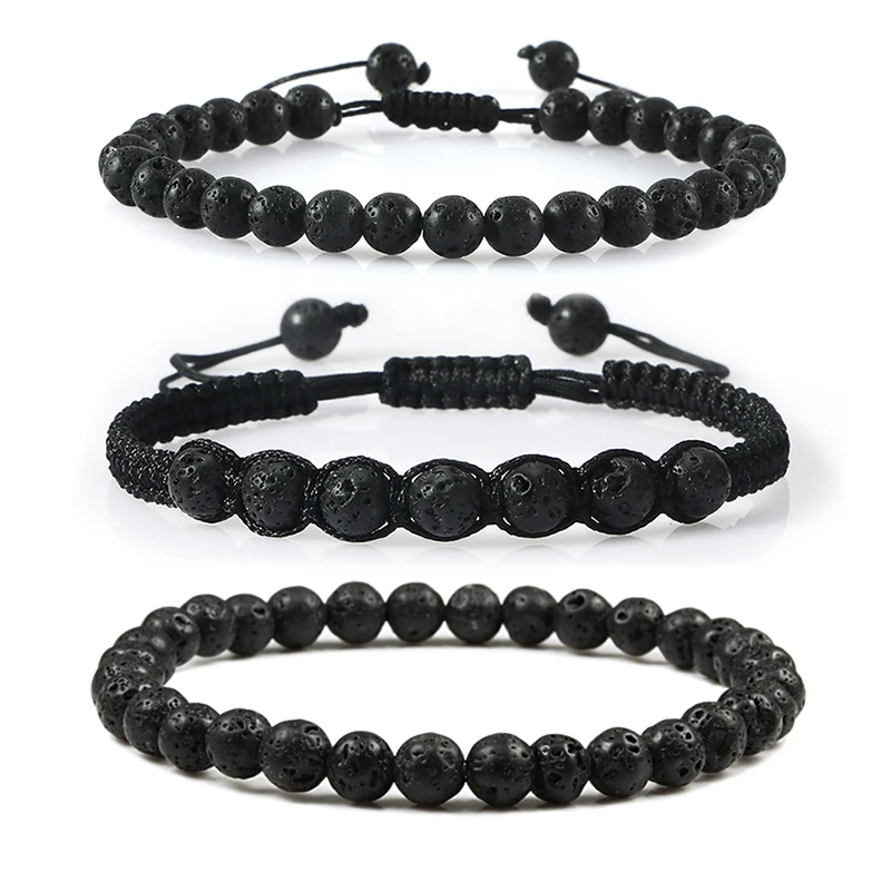 Sporting Hot Men Bracelets 6mm Black Lava Rock Stone Handmade Hematite Cross Bea - £23.90 GBP