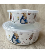 2 Beatrix Potter Peter Rabbit Ceramic Food Storage Bowls Containers w/Li... - £28.96 GBP