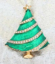 Elegant Art Moderne Crystal Rhinestone Enamel Christmas Tree Brooch 1980s vint. - £11.95 GBP