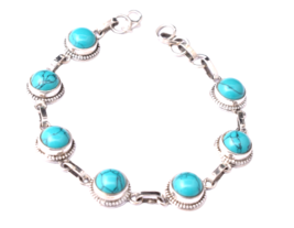 925 Argent Sterling Naturel Turquoise Fait Chaton Bracelet Femmes Cadeau BS - £48.47 GBP