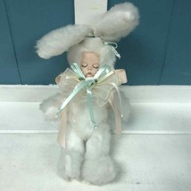 8” Antique Baby Bunny White Easter Rabbit Plush Doll Porcelain face oppo... - £36.96 GBP