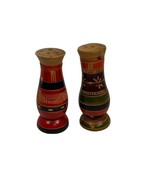 Vintage salt and pepper shakers Wood Hand Painted Folk Art Retro Kitchen... - $15.19