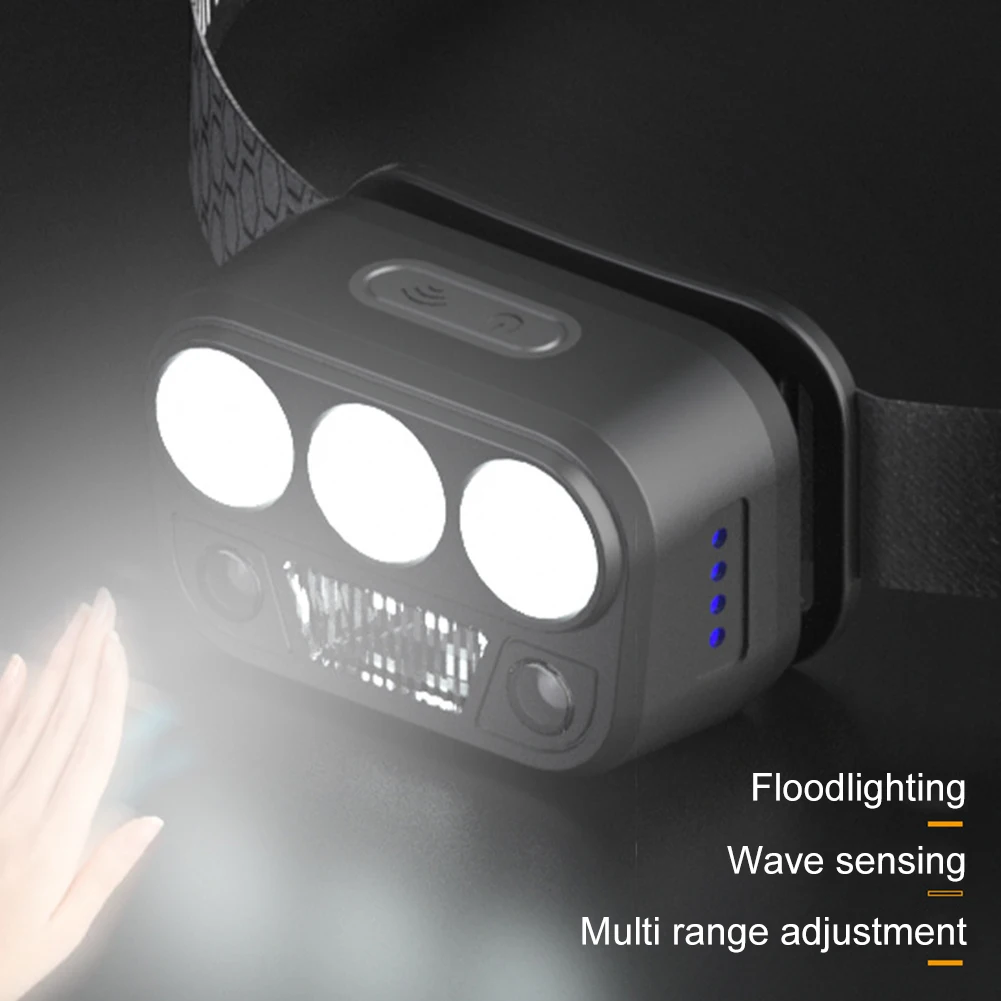 Head Flashlight Multifunctional Head Torch Type C USB Charging Motion Sensor - £11.12 GBP+