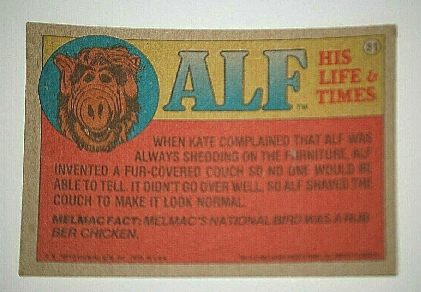 1987 Topps Alien Productions ALF #31 Non Sport Trading Card Alf TV Show  Item image 2