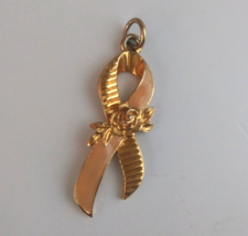 Vintage Breast Cancer Awareness Ribbon With Rose Pink &amp; Gold Tone Charm - £6.59 GBP