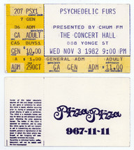 Psychedelic Furs 1982 Toronto Concert Ticket Stub Canada The Concert Hall - £11.98 GBP