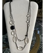 Premier Designs Long Rock Crystal Style Faceted Glass Beads Silver Tone ... - $23.33