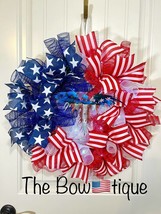 Handmade 4th of July Bald Eagle Patriotic Prelit Ribbon Wreath 22 in LED W3 - $65.00