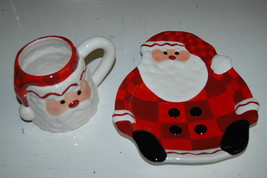 Hallmark Ceramic Santa Coffee Tea Mug Cookie Plate Christmas Cute Serving - £19.01 GBP