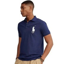 NWT Mens Size Large Ralph Lauren Navy Blue Big Pony Slim Fit Mesh Polo Shirt Top - £41.36 GBP