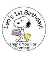 Snoopy Birthday Party Stickers, Favors, (12) Personalized, 2.5", Tags, Labels - $11.99