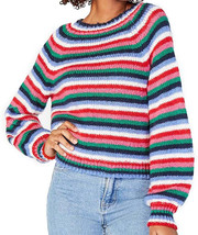 CRAVE FAME Juniors Fluffy Striped Sweater,Aqua Combo,Large - £31.06 GBP