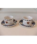 2 Cup &amp; Saucer Sets Tabletops Unlimited Barnyard Blues Karen Comerford - $14.84