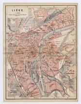 1881 Antique City Map Of Liège / Liege / Wallonia / Belgium - £19.97 GBP
