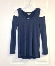 One World Cold Shoulder Blue Stretch Long Sleeve Womens S Side Slit Scoo... - $231.52 MXN