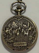 Quartz Pocket Watch with Chain Bronze Toned Western Cowboy  Full Hunter New - $12.52