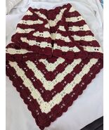 Hand Crocheted Butterfly Pattern Cranberry and White Shawl 57 x 35 - $34.95