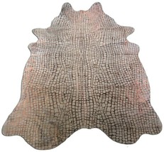 Bronze Crocodile Cowhide Rug: 7&#39; X 5.7&#39; Beige/Bronze Embossed Cowhide Rug K-153 - £186.19 GBP