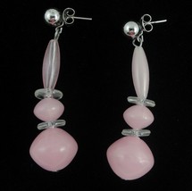 Pale Light Soft Pink Bead Dangle Post Earrings Fashion Statement Boho Re... - $4.40