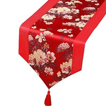 George Jimmy Chinese Classical Table Runner Traditional Satin Table-Cloth-Red Pe - £22.92 GBP