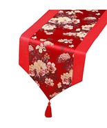 George Jimmy Chinese Classical Table Runner Traditional Satin Table-Cloth-Red Pe - £22.86 GBP