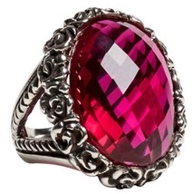 Femme Metale Ornate Ring Around The Rosie Huge Pink CZ Sterling Silver 925 6-10 - $291.86