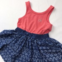 Calvin Kline Sz 12 Mos Girls Dress Denim Blue Bottm Coral Cotton Top - £13.94 GBP