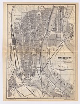 1897 Antique City Map Of Magdeburg / Brandenburg / Germany - £17.13 GBP