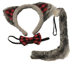 Plaid Furry Cat Kitty Costume Ear tail bowtie Party Hair head band Prop ... - £7.82 GBP