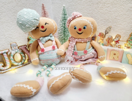 Christmas Pastel Gingerbread Couple Boy Girl Dolls Shelf Sitter Mantel D... - $62.36