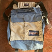 Vintage Jansport Messenger Bag Shoulder Strap Blue Gray Nylon Multi Pockets - £15.62 GBP