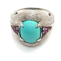 Sterling Signed 925 FP Turquoise Textured Modernist Design Ring sz 7 1/2 - £39.38 GBP
