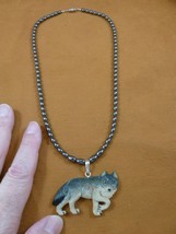 j-wolf-41) painted WOLF walking aceh bovine bone carving pendant coyote ... - £30.82 GBP