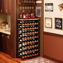 48 Bottles Floor Wine Rack With Wood Top, Freestanding Wine Bottle Organ... - $58.98