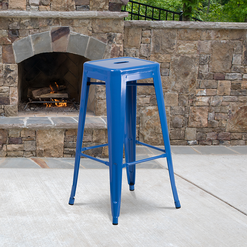 30" Blue No Back Metal Stool CH-31320-30-BL-GG