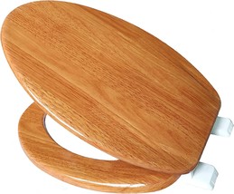 J&amp;V Textiles Elongated Toilet Seat With Easy Clean &amp; Change Hinge (Wooden) - £34.28 GBP