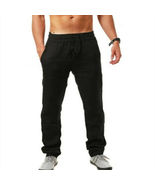 Black Mens Linen Trousers Cotton Harem Casual Yoga Pants - £16.89 GBP