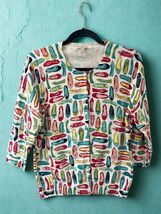 Talbots Shoe Ballet Flat Print Button Up 100% Cotton Cardigan SIZE Large... - $24.75