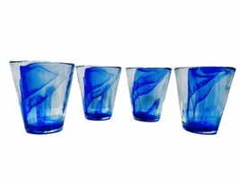 Bormioli Rocco Murano Blue Swirl Set Of 4 Tempered Flat Tumbler Glasses 14.5 oz - £39.40 GBP