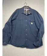 Carhartt Shacket Jacket Mens XL Tall Navy Button Up Flannel Lined Logo C... - $84.77