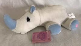 Vintage Tender Tails 8” White &amp; Blue Rhino with Heart Precious Moments 1... - £10.38 GBP