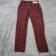 Casablanca Pants Womens Small Red Plaid Casual Leggings Preppy Skinny Stretchy - £18.41 GBP