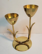 Ystad Metall Sweden Brass Double Candle Holder 1960&#39;s - £27.57 GBP