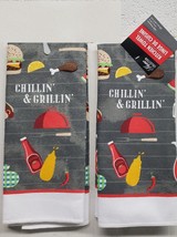 Set of 2 Same Microfiber Towels (15&quot;x25&quot;) BBQ FOOD ON GRAY, GRILLIN &amp; CH... - £8.71 GBP