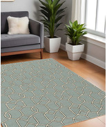 7&#39; X 7&#39; Green and Ivory Hand Hooked Area Rug - £372.62 GBP