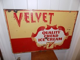 Vintage Velvet Quality Chekd Ice Cream Double Sided Sign - $396.00